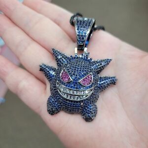 Brand New Blue Gengar Stainless Steel Rhinestone Necklace